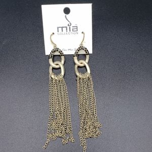 Mia Collection Dangle Earrings, Gold, Black Stones
